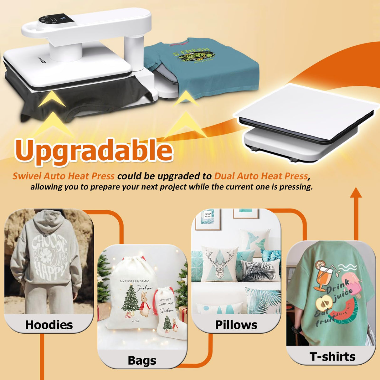 AKEYDIY New 15x15 Swivel Auto Heat Press Machine for T-Shirts, 360° Swing Away Heat Press with Auto Press Release, Heat Up Fast (One-Workstation) AKEYDIY