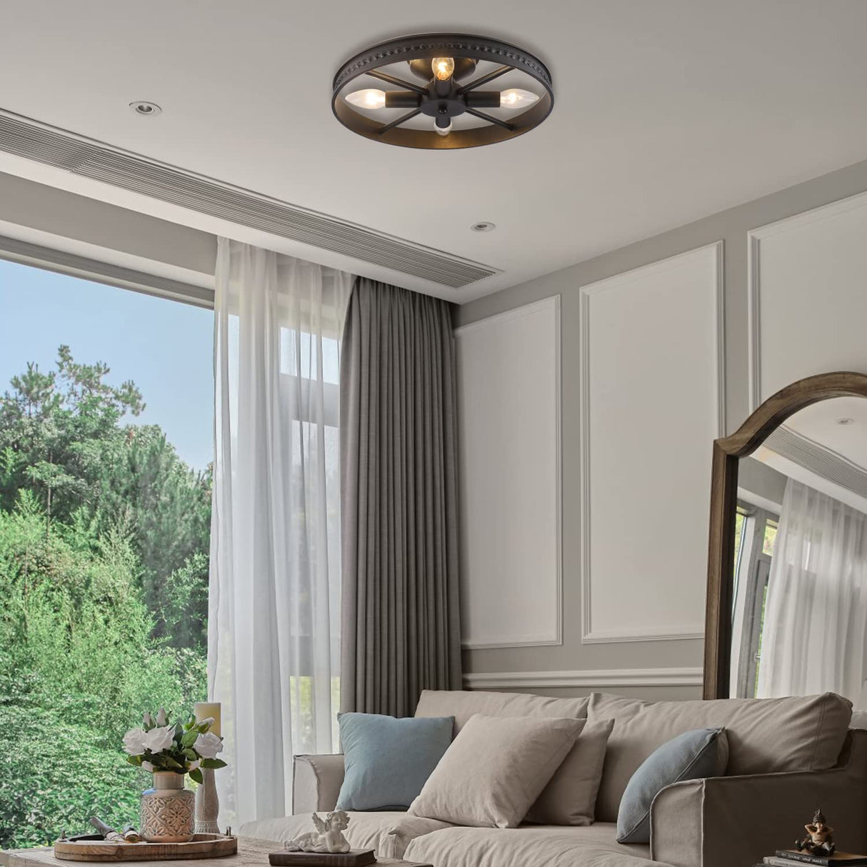 KJLARS Ceiling Light Fixture Flush Mount Ceiling Lamp Black Farmhouse Chandelier Industrial Rustic Light fixtures Pendant Lighting 4-Light E12 Kitchen Lighting KJLARS