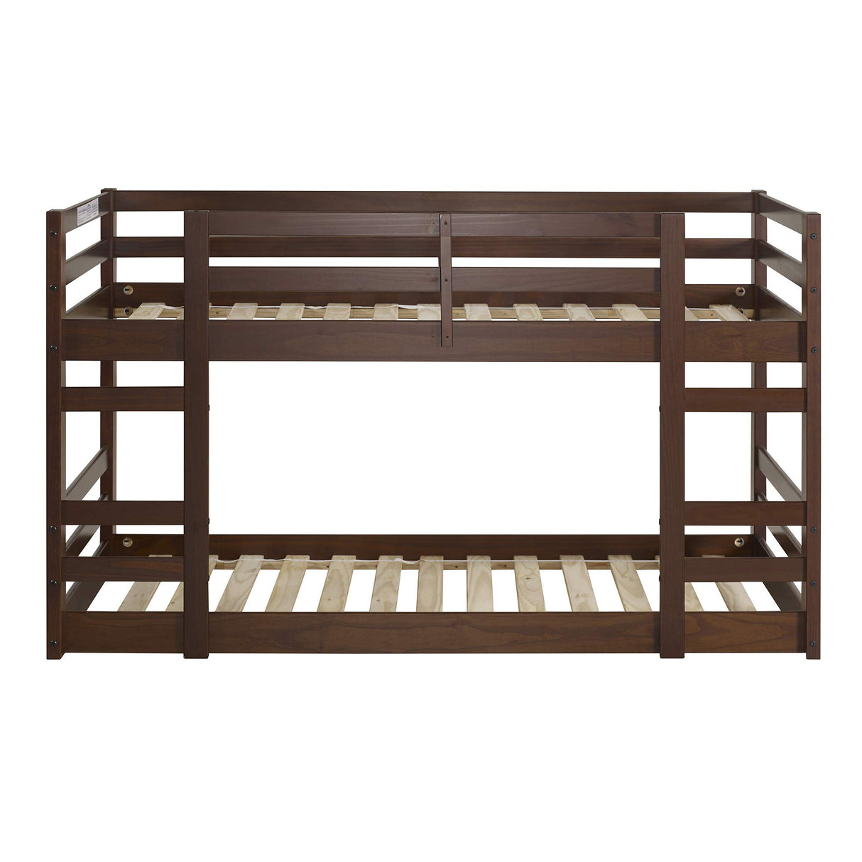 Walker Edison Walnut Solid Wood Twin over Twin Bunk Bed with Integrated Ladder and Guardrails Walker Edison