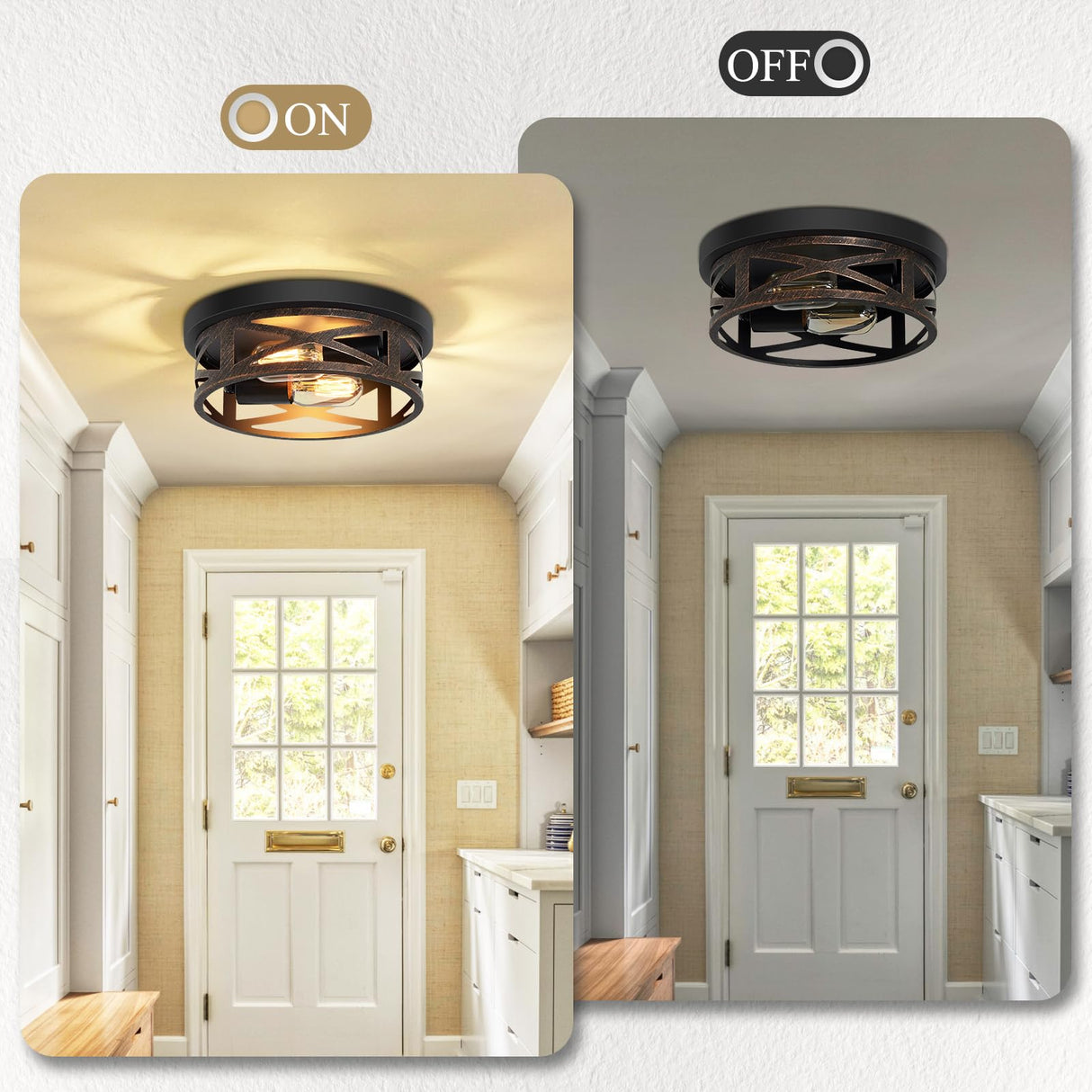 SKEJAO Flush Mount Ceiling Light Fixture,Vintage Metal Black 2-Light Hallway Light Fixtures Ceiling,Rustic Retro Light Fixtures Ceiling Mount for Farmhouse,Kitchen,Hall (2 Pack) SKEJAO