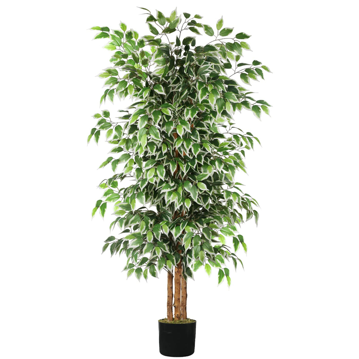 GTIDEA 6ft Artificial Tree Ficus, Tall Faux Trees Indoor with Natural Trunk and Fake Silk Tree Fake Plants for Home Spring Decor Living Room Outdoor Balcony House Office (Included Dried Moss) GTIDEA