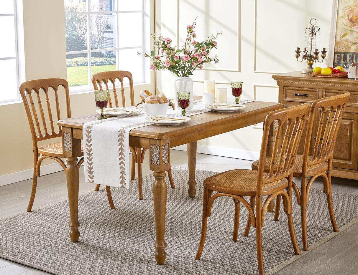 Aoztio Rustic Style Embroidered Table Runner, 13x72 Inch Irregular Willow Leaf Table Runners 72 Inches Long for Dresser Decor Farmhouse Table Decor, 13x72 Inche, Taupe Aoztio