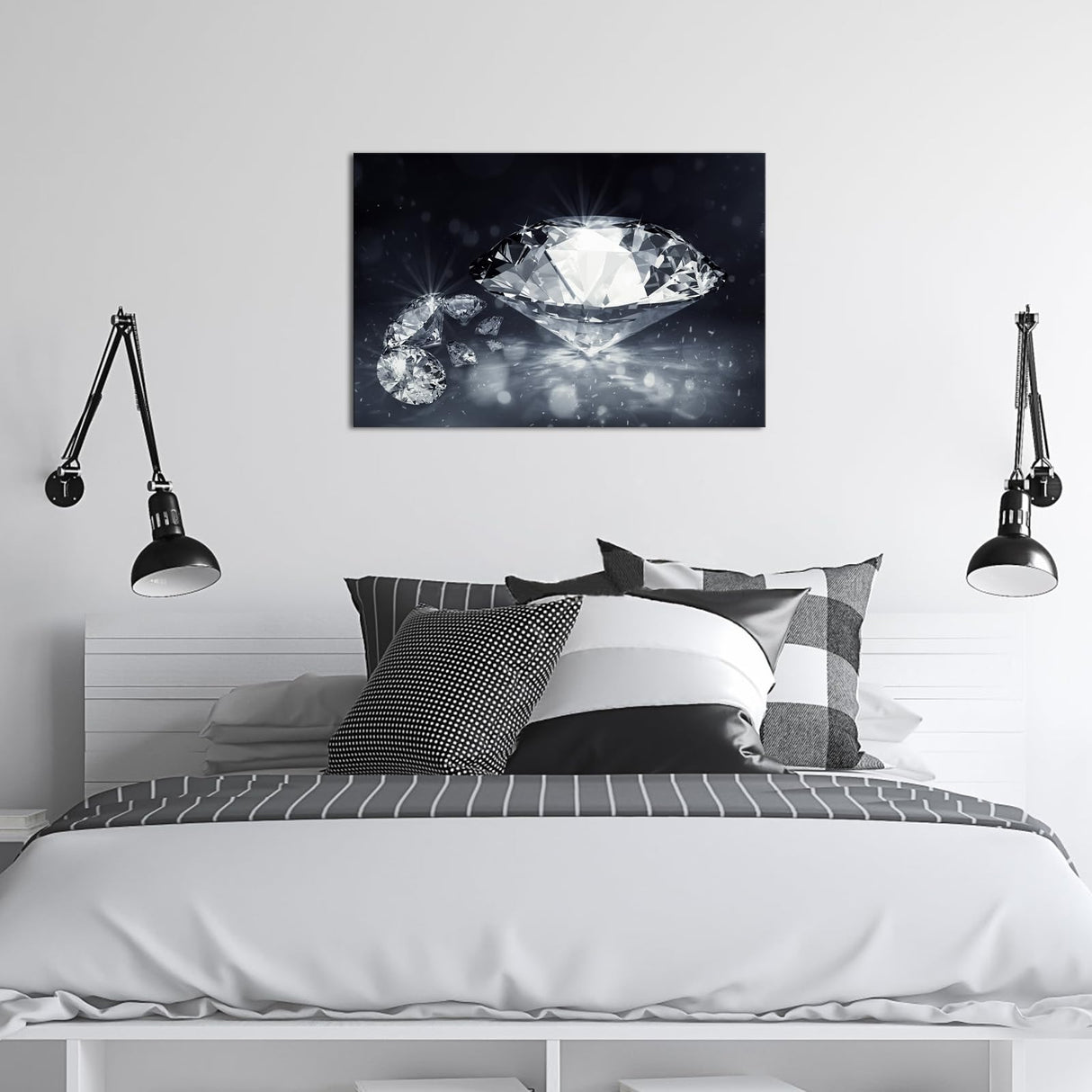 Biuteawal Diamond Wall Art Black White Canvas Print Shining Diamonds Painting Fashion Picture Modern Artwork Home Decor for Living Room Bedroom Bathroom Framed Ready to Hang Biuteawal