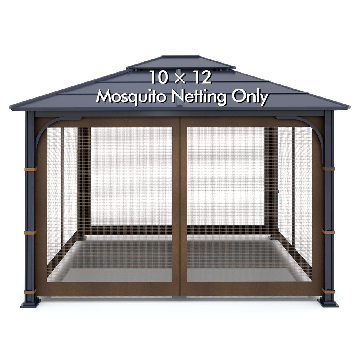 Gazebo Universal Replacement Mosquito Netting - Wonwon Outdoor Gazebo Canopy 4-Panel Screen Walls with Zipper for 10' x 12' Gazebo (Mosquito Net Only) (Brown) Wonwon
