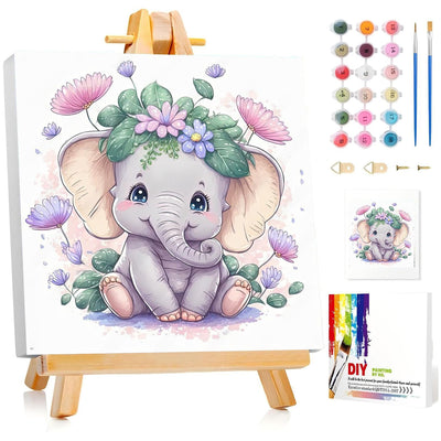 Aestalrcus Framed Paint by Numbers Kit for Adults Beginners - Elephant Paint by Numbers with Frame Kids,Paint by Number (12 * 12 Inch) Paint by Number for Adults Gift Home Wall Decor