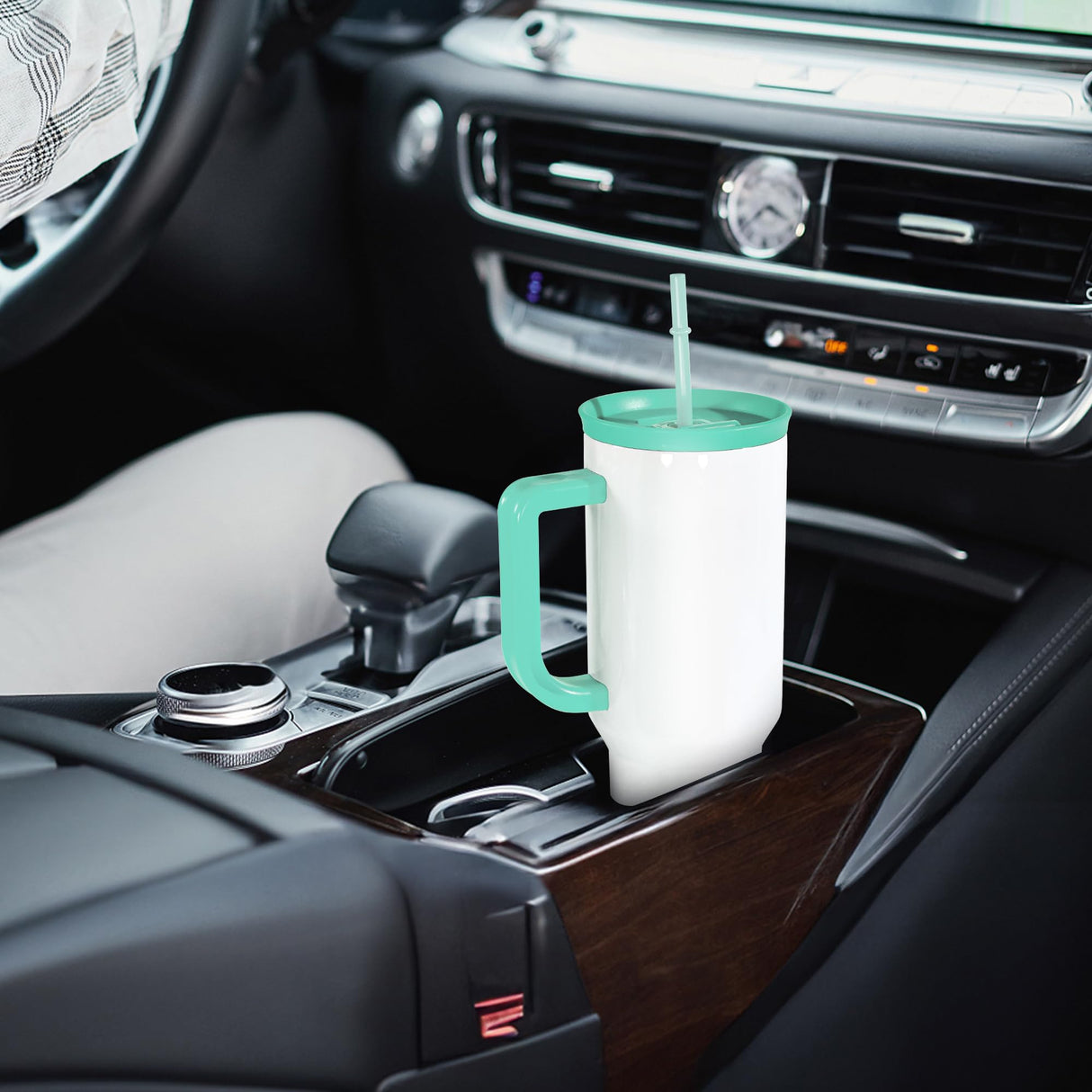 FECBK 40oz Sublimation Tumbler with Handle and Straw, Leak-Proof Insulated Tumblers Bulk Keeps Cold for 34 Hours, Stainless Steel Double Wall Vacuum Insulated Sublimation Blank, Mint, 4 Pack FECBK