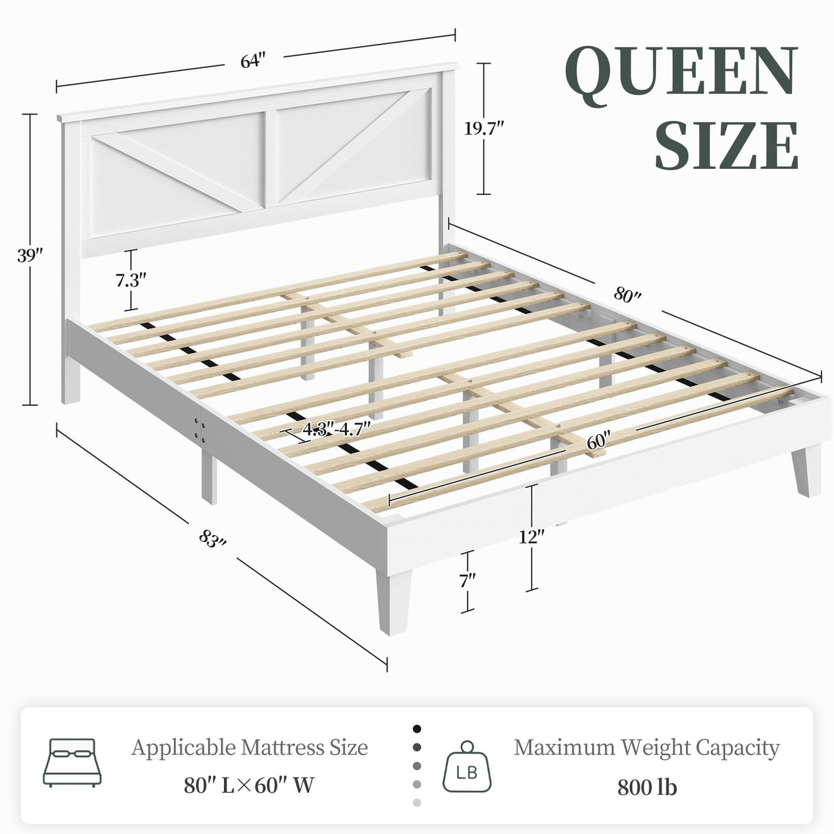 Yaheetech Wood Bed, Rubber Wood Platform Bed Frame with Headboard/Wood Slats, Farmhouse Style, No Box Spring Needed, Mattress Foundation, Noise-Free, Easy Assembly, Queen Size, White Yaheetech