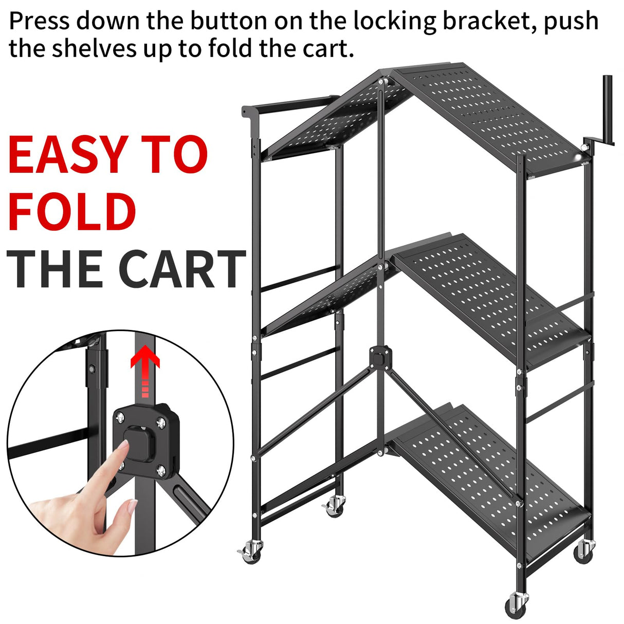 DTUQYX Foldable Outdoor Grill Cart with 3-Tier,Grill Cart,Grill Table for Outside with 2 Total Lock Casters,Pizza Oven Stand Table,Rolling BBQ Table and Folding Kitchen Island, Black DTUQYX