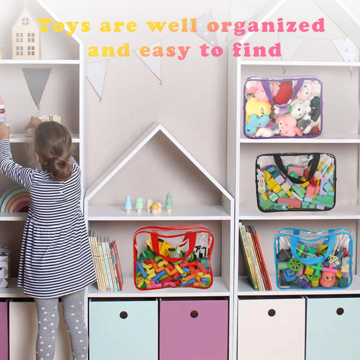 9 Packs Toy Storage Bags with Labels, Large PVC Reusable Board Game Storage Containers Clear Zipper Pouches Waterproof Travel Organizer Bags for Building Blocks, Puzzle, Kids Books, Stationery, Makeup YELIENM