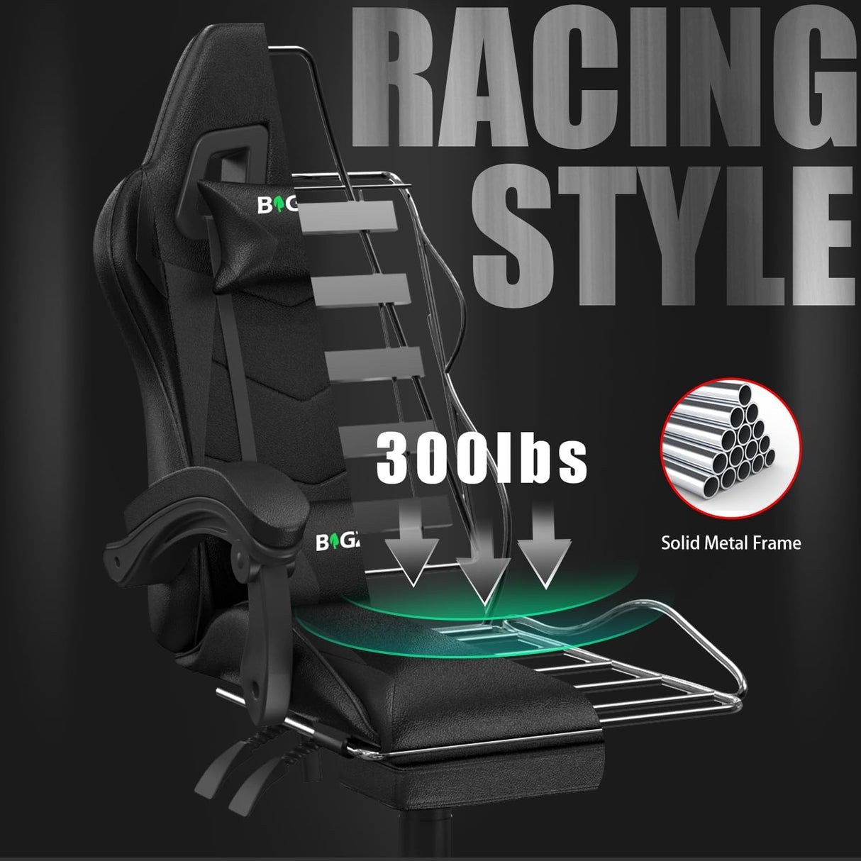 Bigzzia Gaming Chair with Footrest, Ergonomic Game Chairs with Headrest and Lumbar Support, Adjustable Height, Reclining, Racing Style, and 360°Swivel Seat for Computer/Video Game Chair,Black Bigzzia