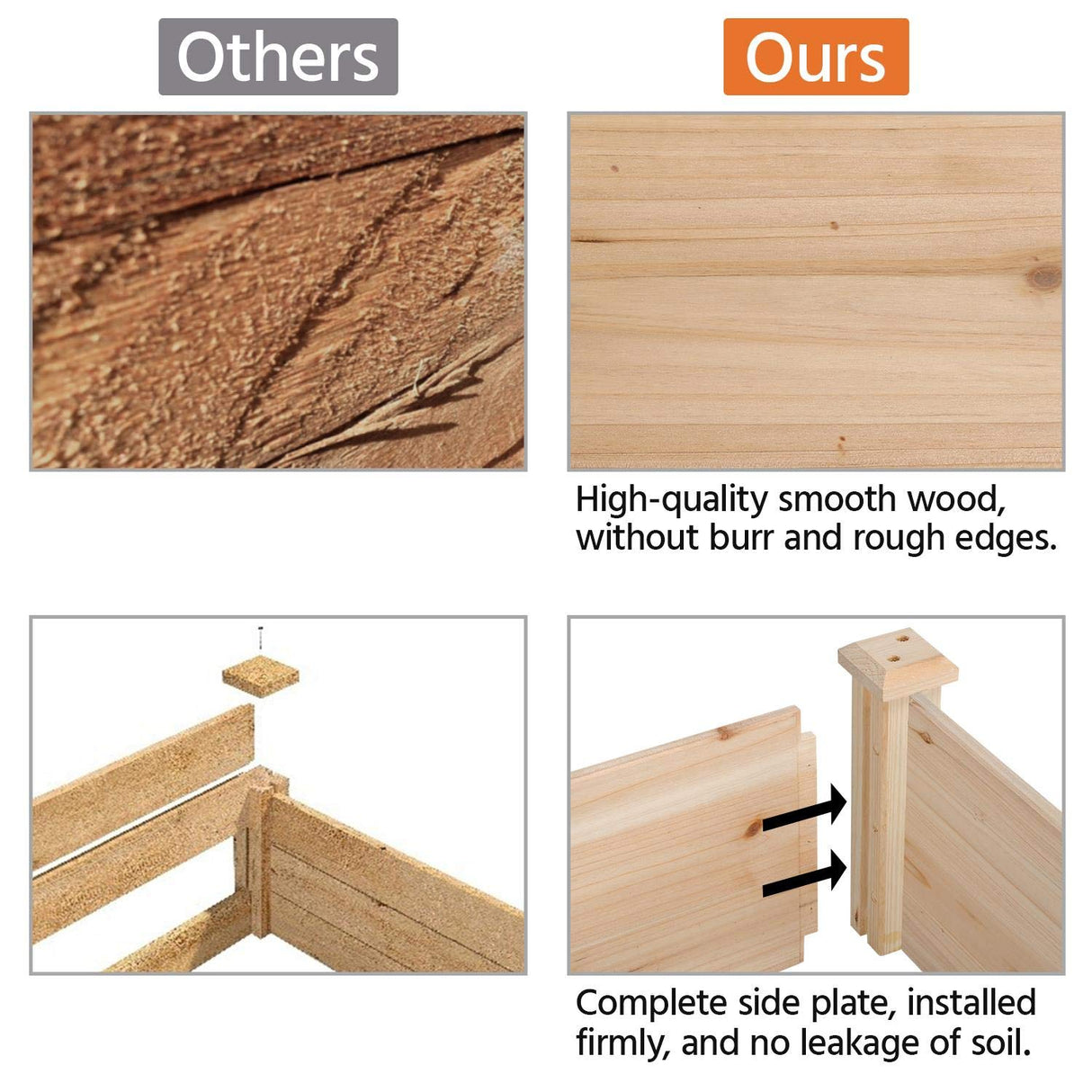 Topeakmart 8×4ft Horticulture Raised Garden Bed 93 x 48 x 10in Wooden Planting Box in Backyard/Patio Outdoor, Natural Wood 1 Topeakmart