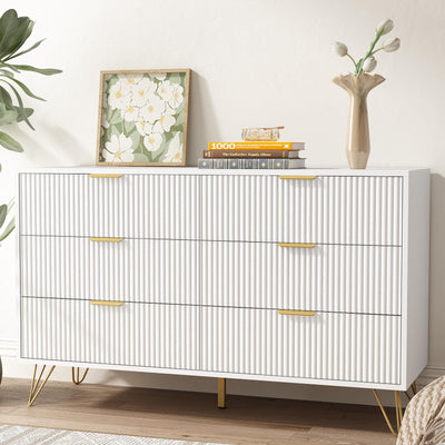 LYNSOM Dresser for Bedroom, Modern 6 Drawer White Dresser with Metal Handles and Wide Drawer, Wood Chest of Drawers for Living Room