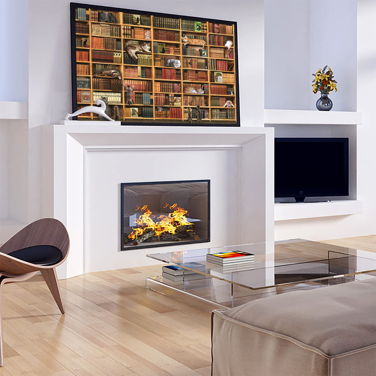 Puzzles for Adults 1000 Pieces and Up, Cats Library Jigsaw Puzzle, Funny Kitten Bookshelf Puzzles, Animal Pet Lover Challenging Puzzles for Friends Family Activity Game Nights Gifts RECHIATO