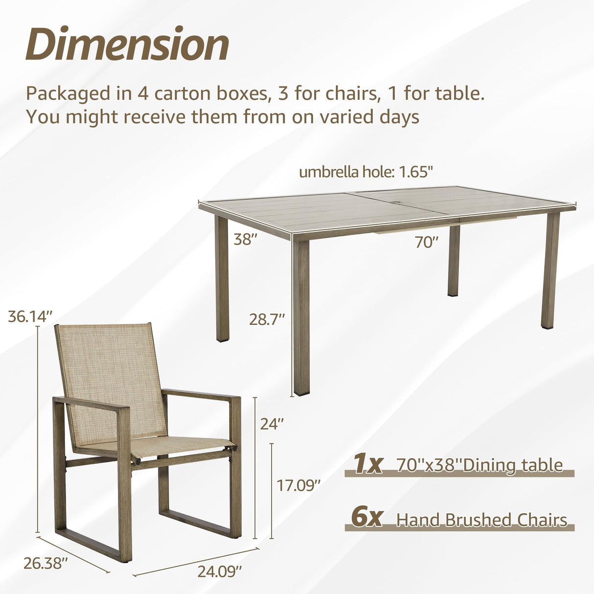 NATURAL EXPRESSIONS 7 Pieces Patio Dining Set Outdoor Furniture,70’’ Dining Table and 6 Sling Chairs with 1.65'' Umbrella Hole for Backyard Garden Poolside Porch NATURAL EXPRESSIONS