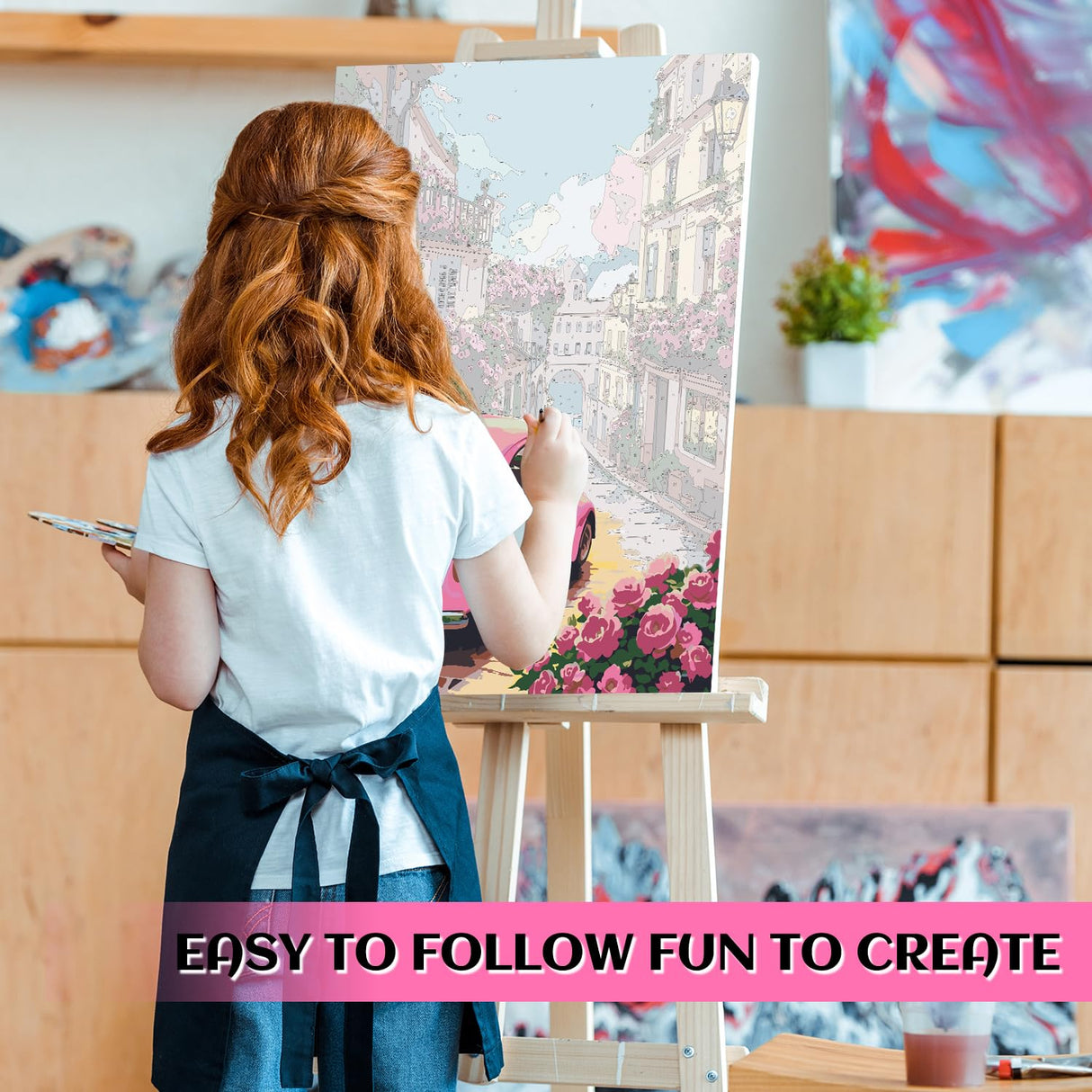 NPCSWXQ Paint by Numbers Kit for Adults Beginners, Sunset Pink Roses Pink Car Decoration Oil Acrylic Painting Crafts Number Artist Paint Kit for Home Wall Bedroom Study or Office Decor Gift 16x20Inch NPCSWXQ