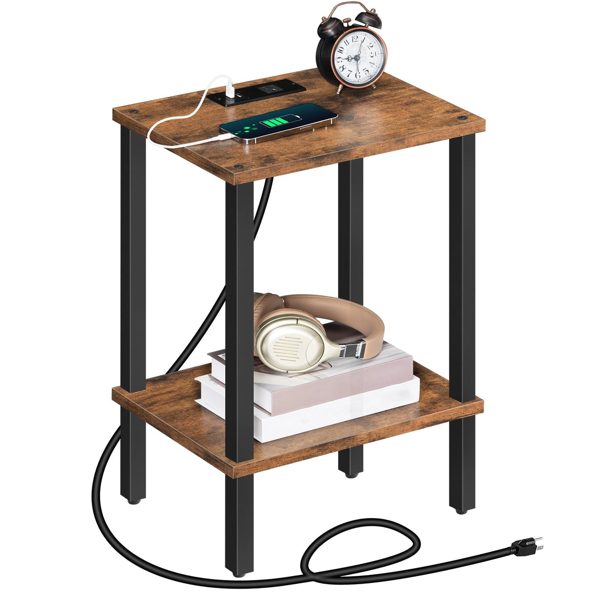 MAHANCRIS Side Table, End Table with Charging Station, Nightstand with USB Ports and Outlet, Wooden Bedside Table for Small Space, Living Room, Bedroom, Easy Assembly, Rustic Brown ETHR79E01 MAHANCRIS