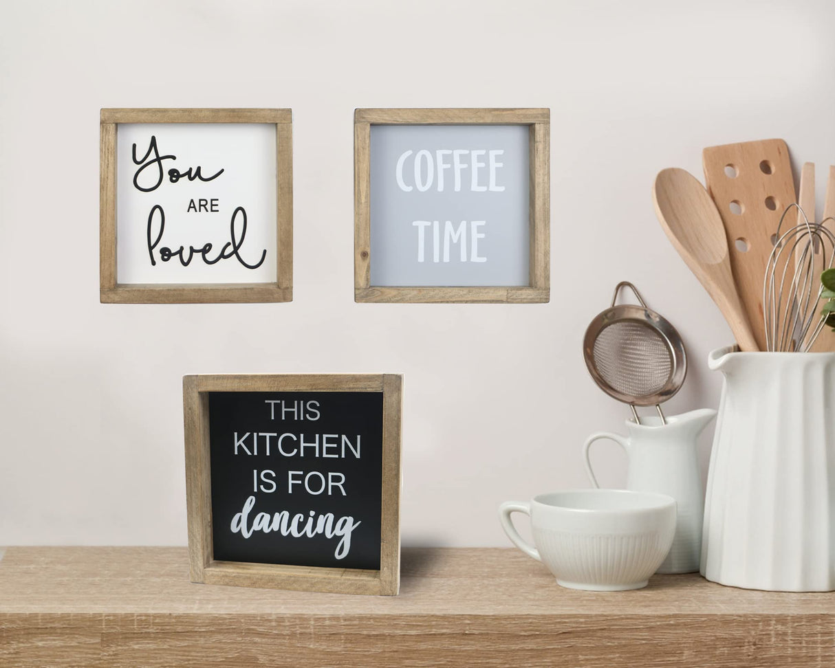 Joy Choice 8x8inch Kitchen Signs Wall Decor Farmhouse, You Are Loved Wooden Signs Personalized, Home Table Sign With Solid Wood Frame. Joy Choice