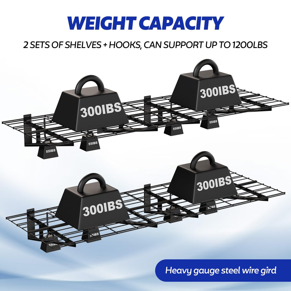 FAHKNS 2 x 6 ft Garage Wall Shelving, 2-Pack Garage Shelving Wall Mounted, 1200LBS Capacity Heavy Duty Metal Wire Shelves, Floating Long Shelf for Carport Shed Kitchen, Black FAHKNS