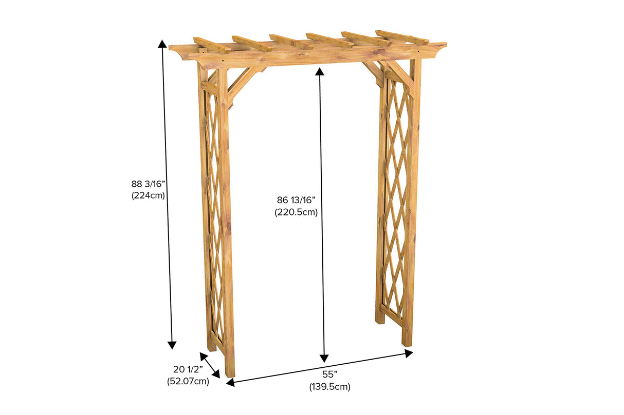 Vita Heartwood Cedar Wood Arbor, 55 inch x 88 inch, FSC, Golden Brown, Opening Width 51 inches, Garden Décor Shade Arch, VA68897 Vita