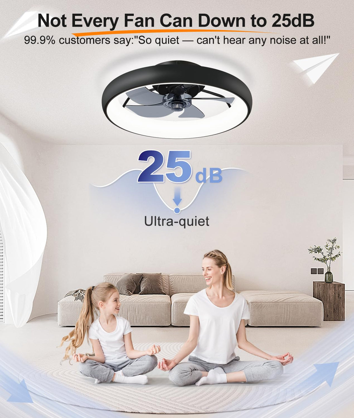 Ultra Low Profile Ceiling Fans with Lights and Remote Ultra Quiet 25 dB, 21" Modern Flush Mount Ceiling Fan LED Ceiling Fan Fandelier Ceiling Fan for Bedroom Kitchen Fivesun