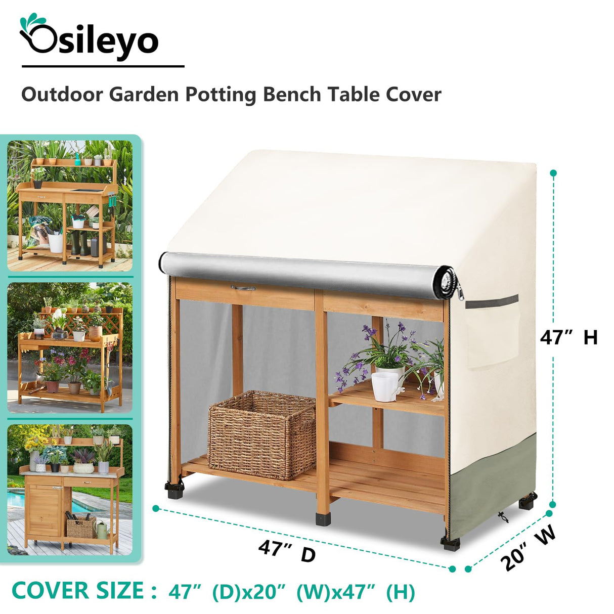 Osileyo Outdoor Garden Potting Bench Table Cover with Split Zipper,Heavy 600D Duty Waterproof Anti-UV All Weather Protection,47" x 20" x 47" -Beige Osileyo