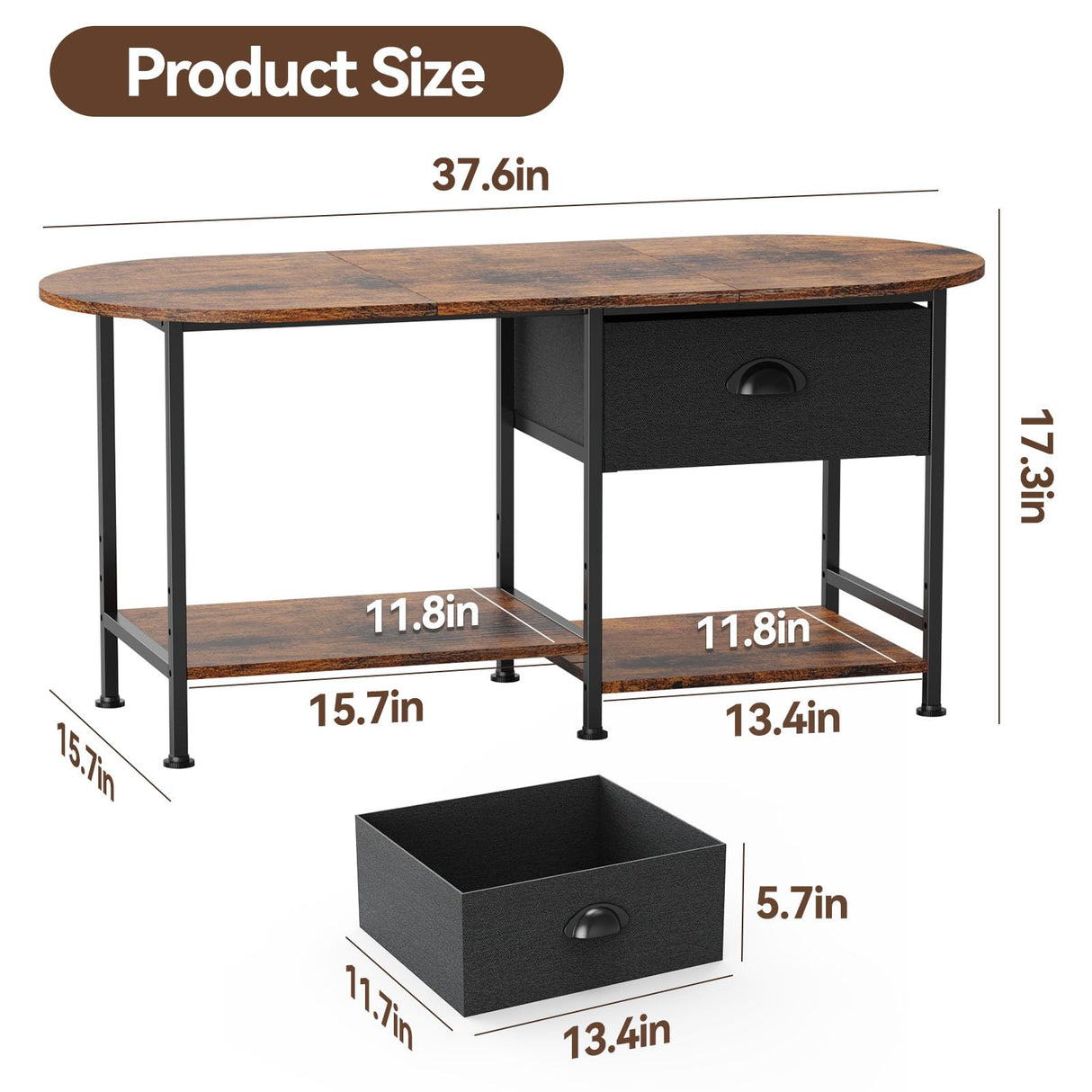 37" Oval Small Coffee Table with Storage,Modern Wood Living Room Center Table for Small Space,Apartment,Home Office,Drawer & Open Shelves,Easy Assembly,Rustic Brown Kratonix