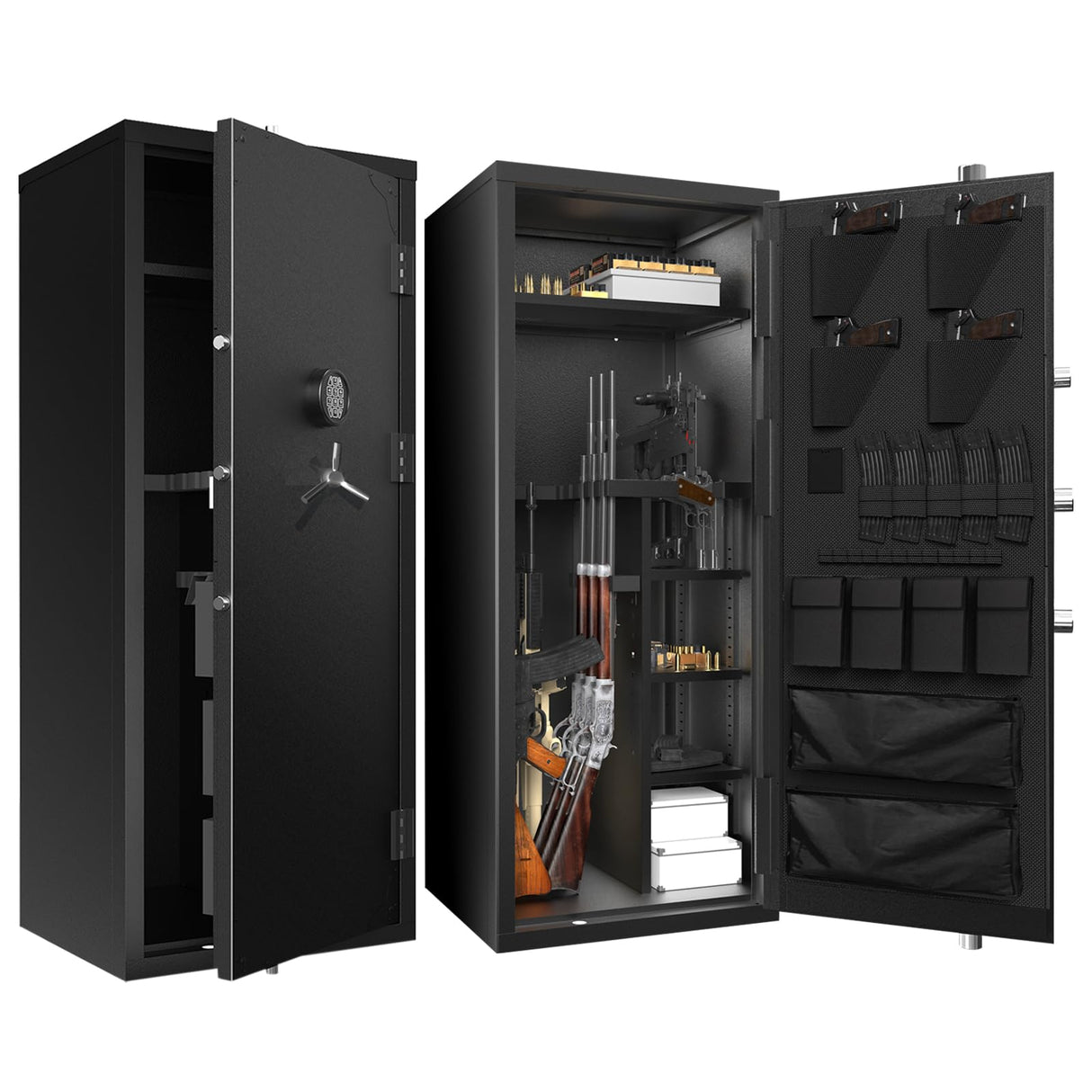 Large Rifle Safe, 30 Gun Safe for Rifle and Shotgun/Rifle Pistol Rack/Storage Pocket/Removable Shelf/Silent Mode/External Battery/LED/Key,180° Open Door Panel Organizer Gun Cabinet Safe Unassembled TTSITG