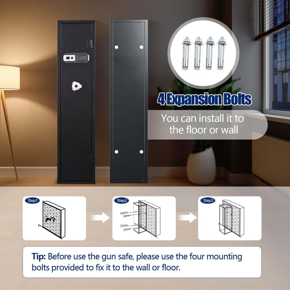 SAPITAL 5 Gun Safe, Rifle Safe, Gun Safes for Home Rifle and Pistols, Gun Cabinet for Rifles and Shotguns, Gun Safes & Cabinets with Removable Shelf and Pistol Pouch*3 SAPITAL