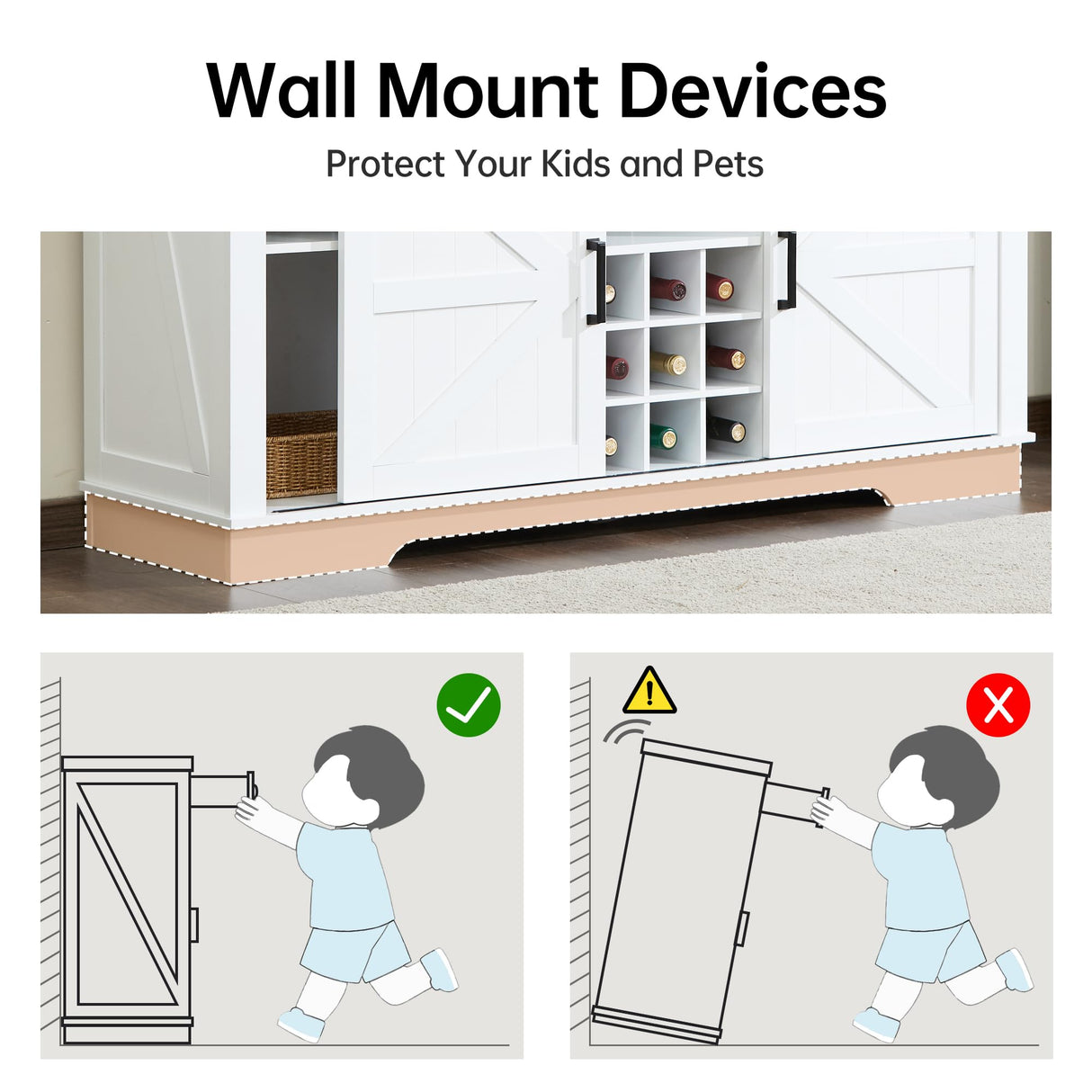Winlice Buffet Cabinet w/Storage, Large 54" Farmhouse Wine & Coffee Bar Cabinet w/Sliding Barn Doors, Wine Rack, Rustic Large Buffet Sideboard w/3 Drawers for Living, Dining Room, White Winlice