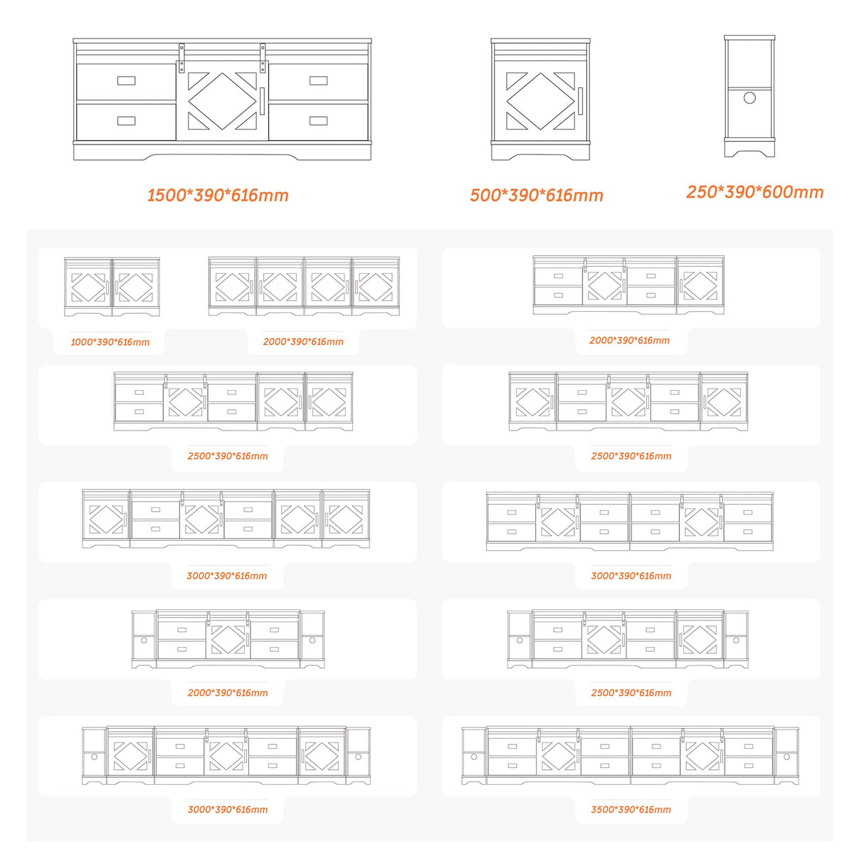 WAMPAT 98.4" Wide TV Stand for TVs up to 110",Faux Bark Finish Wood Entertainment Center with 4 Drawers and Adjustable Shelvs for Living Room,Antique White WAMPAT