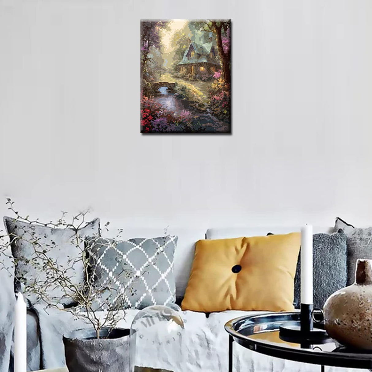 Tucocoo Flowers House Paint by Number for Adults, DIY Digital Oil Painting Kits on Canvas with Brushes and Acrylic Pigment Stream Forest Landscapes Picture for Home Decor Gifts 16x20inch (Frameless) Tucocoo