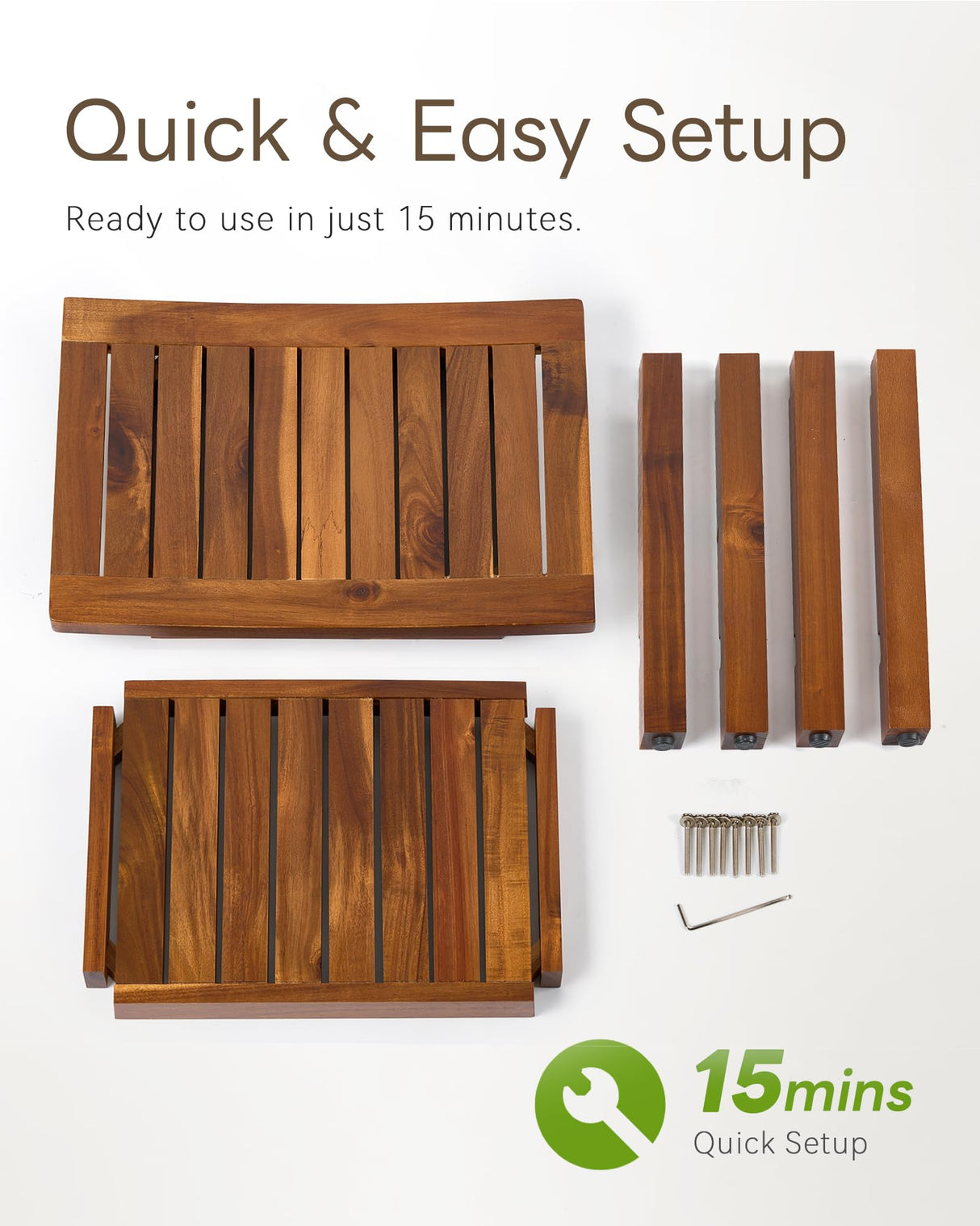 Upolana Outdoor Shower Bench, 20" Solid Acacia Wood Shower Stool Waterproof Shower Seat with Storage Shelf for Bathroom - SB001 Upolana