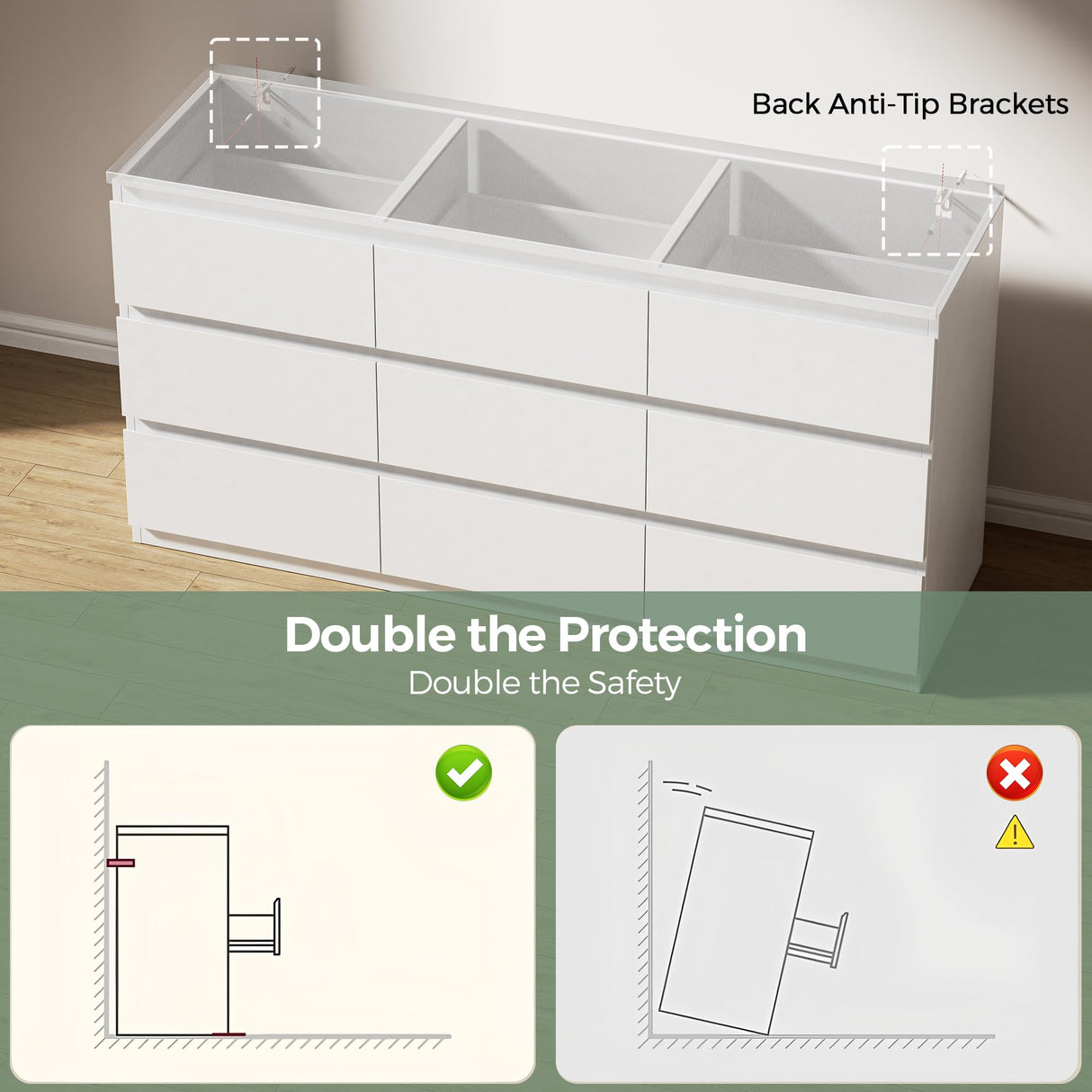 Jocoevol Modern White 9 Drawer Dresser for Bedroom, Simply Chest of Drawers, Wood Storage Dresser with Deep Drawers for Living Room Hallway Entryway, White Jocoevol