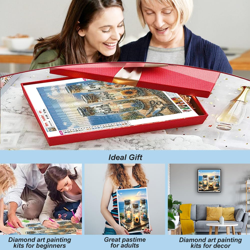 hill froeistung Faith,Hope,Love Diamond Art Kits for Adults,Inspirational 5D Diamond Art Painting Kits for Beginners,DIY Paint with Round Full Drill Diamond Dots Craft Home Wall Decor Gift 12x12 inch hill froeistung