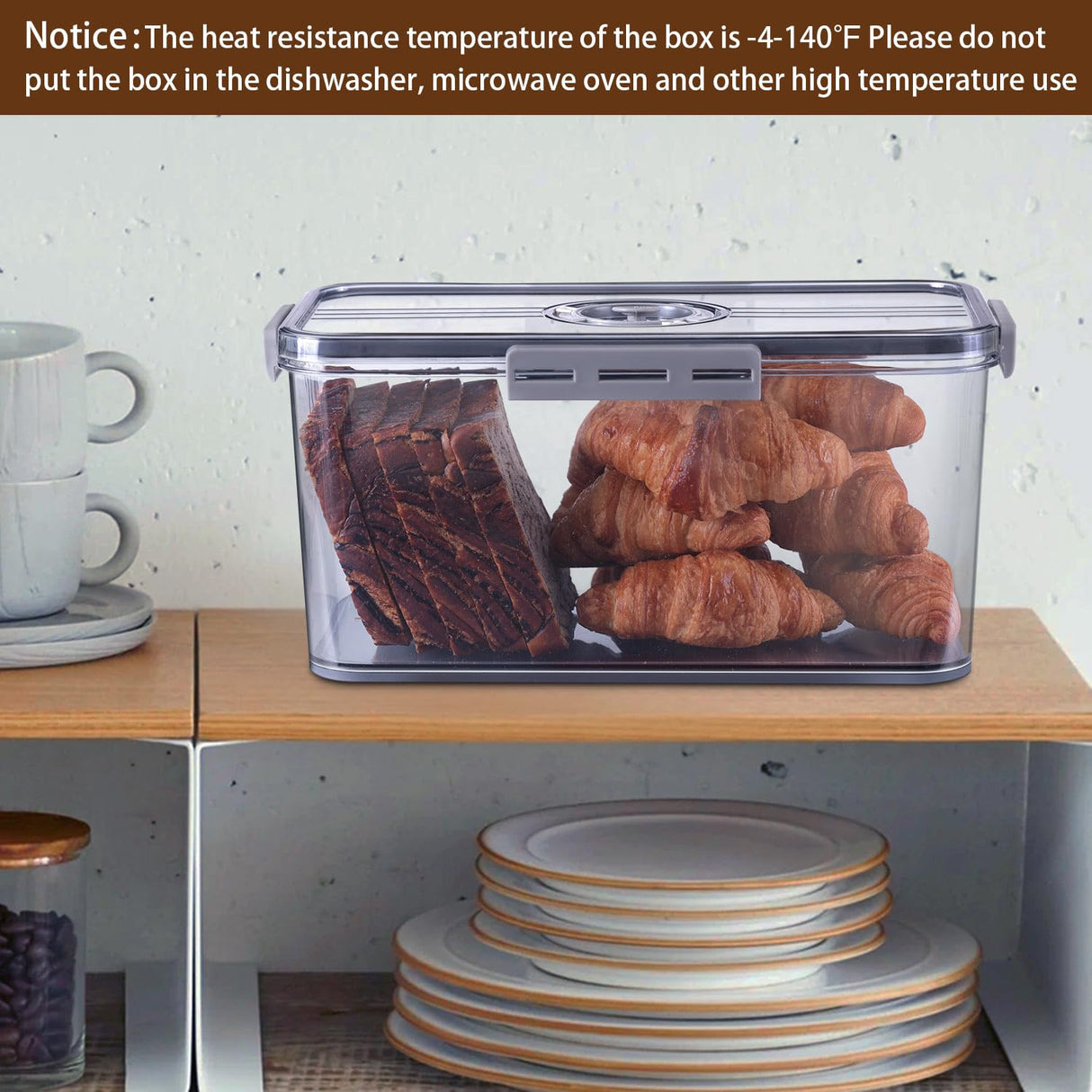 Gifhomfix Bread Box Bread Boxes for Kitchen Counter Airtight, Time Recording Bread Storage Container with Lid, Bread Keeper for Homemade Bread, Toast, Bagel, Donut and Cookies, Grey Gifhomfix