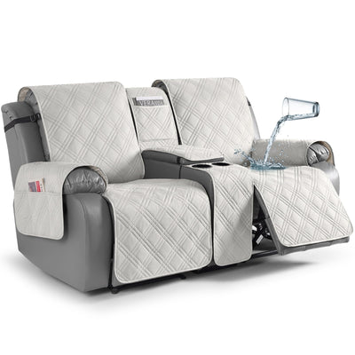 TAOCOCO Loveseat Recliner Cover with Console, Non-Slip Split Reclining Pet Cover for Dual Loveseat Recliner, Furniture Protector with Elastic Straps (2 Seater, Off White)