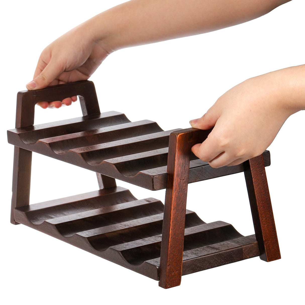 Peohud Acacia Wood Countertop Wine Rack, 8 Bottles Wooden Wine Holder Stand, 2 Tier Free Standing Wine Storage Display Shelf for Home Kitchen Bar Table Top Cabinet Pantry Wine Cellar Basement Peohud