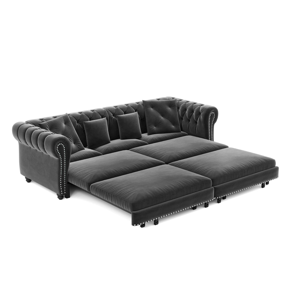 LuxyHoom 89" King Pull Out Sofa Bed, Velvet Chesterfield Sleeper Sofa Couch, 3 in 1 Convertible Tufted Futon Couches with Ottoman for Living Room, Small Space, Apartment, Office, Bedroom, Gray LuxyHoom