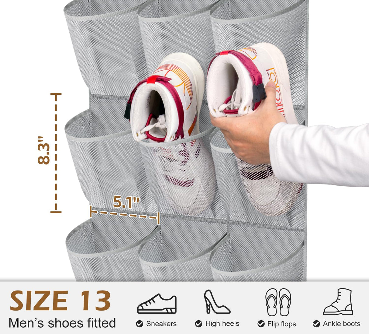 MISSLO 30 Large Pockets Dual Sided Hanging Shoe Organizer for Closet with Rotating Hanger Hanging Shoe Shelves, Grey MISSLO