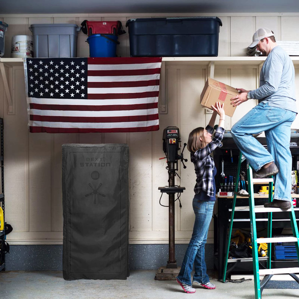 NEXT STATION Gun Safe Cover,Premium Quality Fabric Gun Safe Cover Up and Protector to Protect Gun Safes from Dust and Keep them Concealed from Sight (60H*36.5W*29D) NEXT STATION