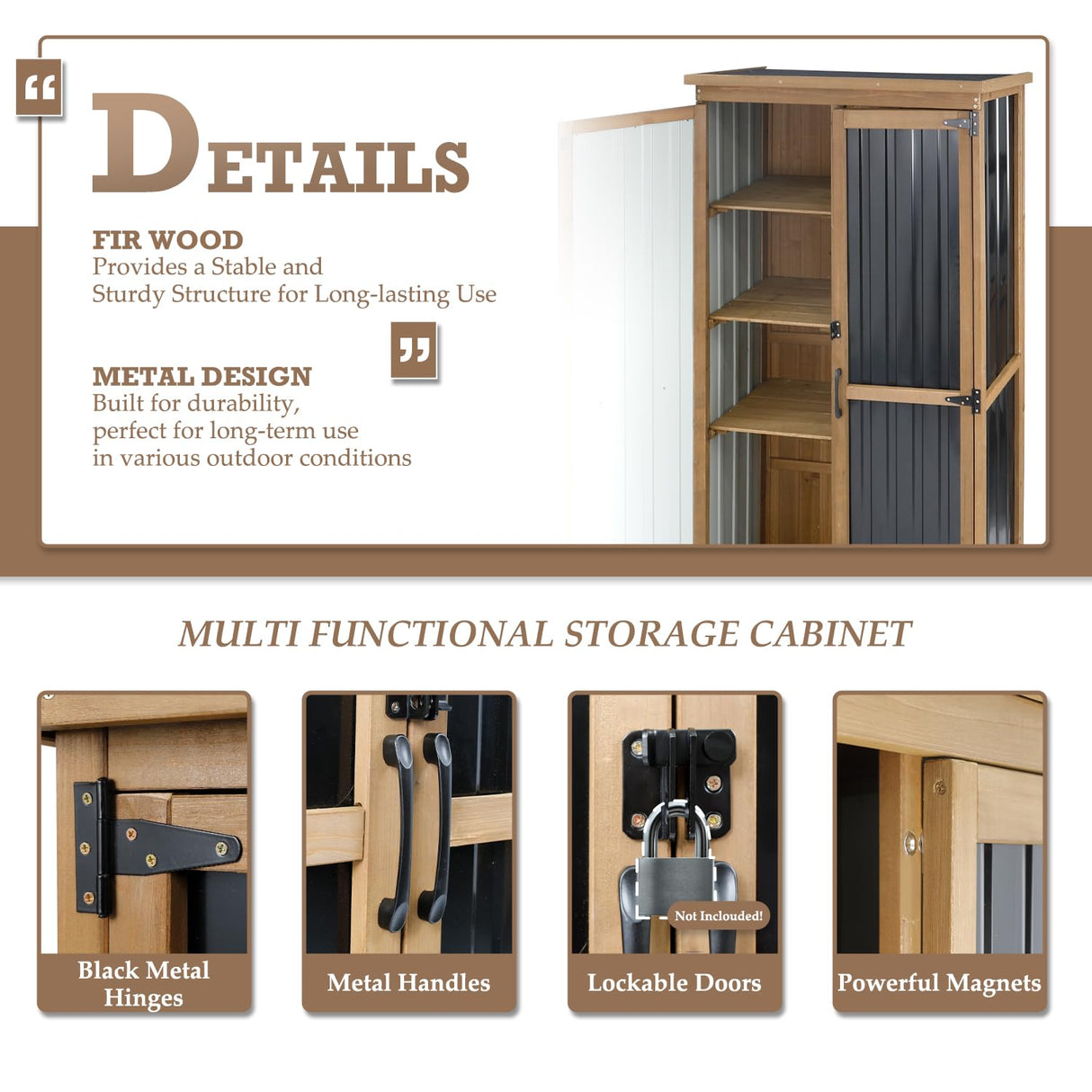 Outdoor Storage Cabinet Waterproof with Shelves, Small Storage Shed, Vertical Tall Patio Backyard Garden Storage Cabinet Tool Organizer for Outside PetsCosset