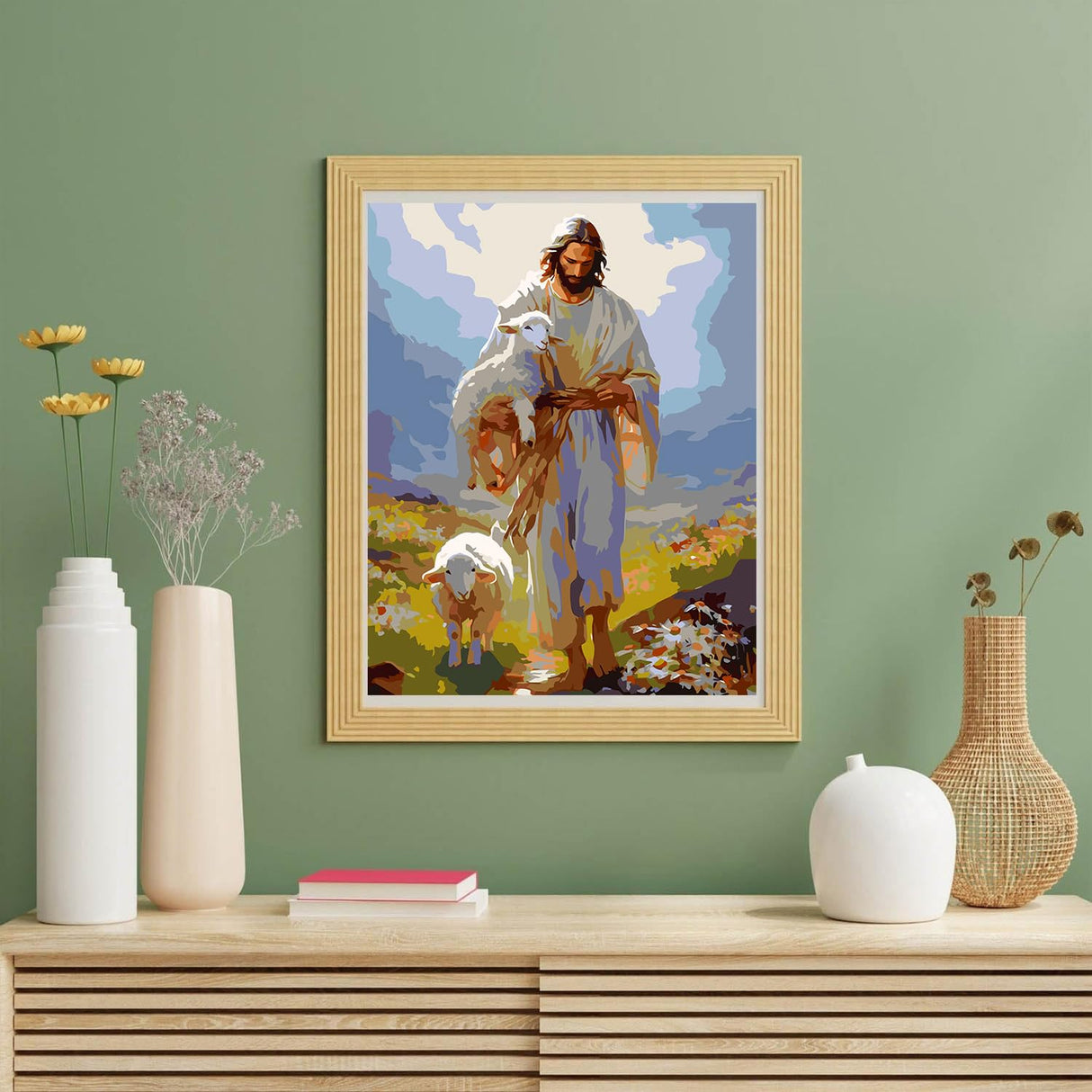 igoodom Jesus Paint by Numbers for Adults - Christian Paint by Numbers Kits on Canvas for Beginners DIY Potted Acrylic Oil Painting Art Crafts Set for Home Decor Wall Art 16x20in igoodom