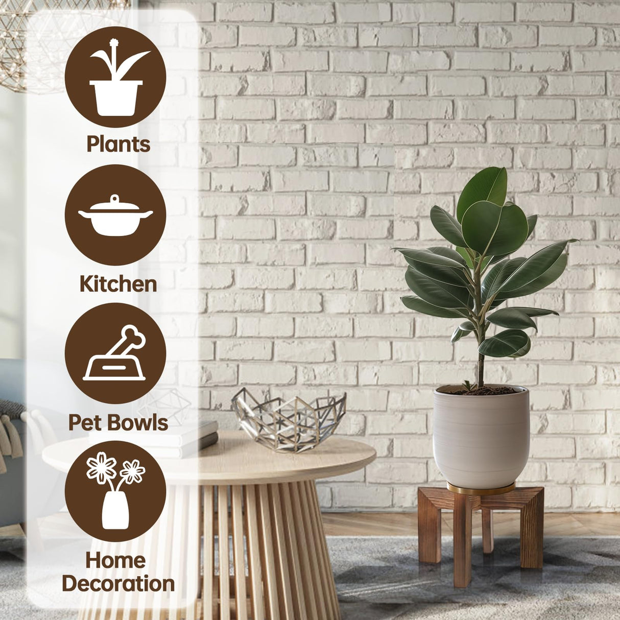 Adnkwolivt Indoor Plant Stand - Wooden Plant Stands Indoor 1 Pack, Floor Flower Pot Holder, Mid Century Planter Stand for Home Decor, Gift for Mothers Day, Plant Lovers, Housewarming Adnkwolivt