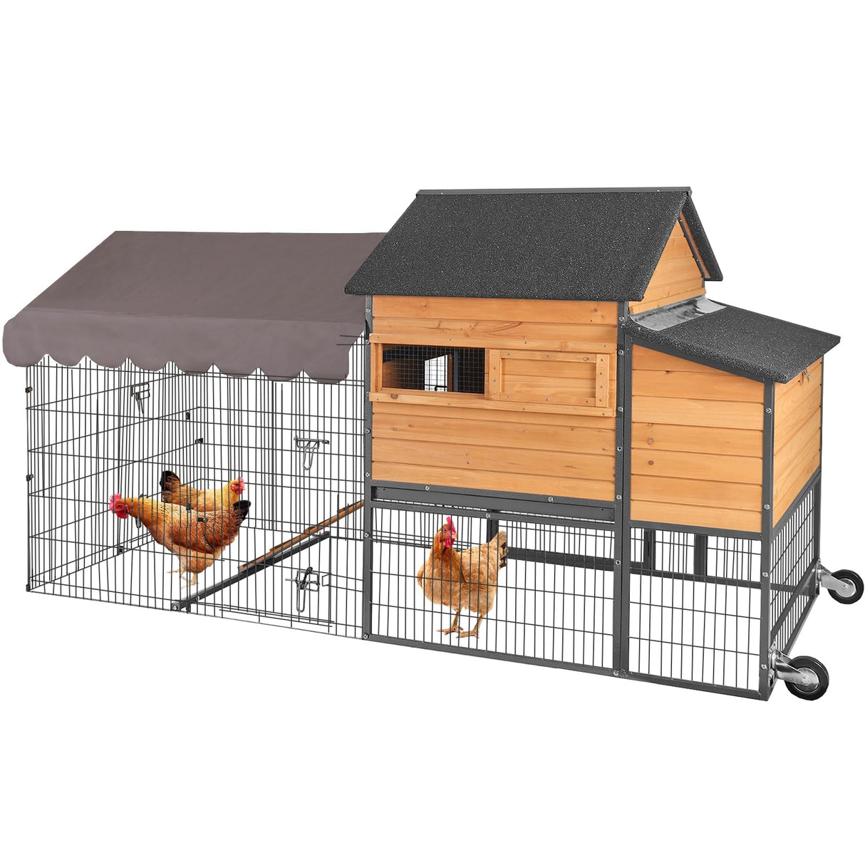 Chicken Coop All-Iron Frame Large Hen House Mobile Poultry Cage with Nesting Box,Metal Run,Waterproof Rain Cover Duck Coop, 85" Aivituvin