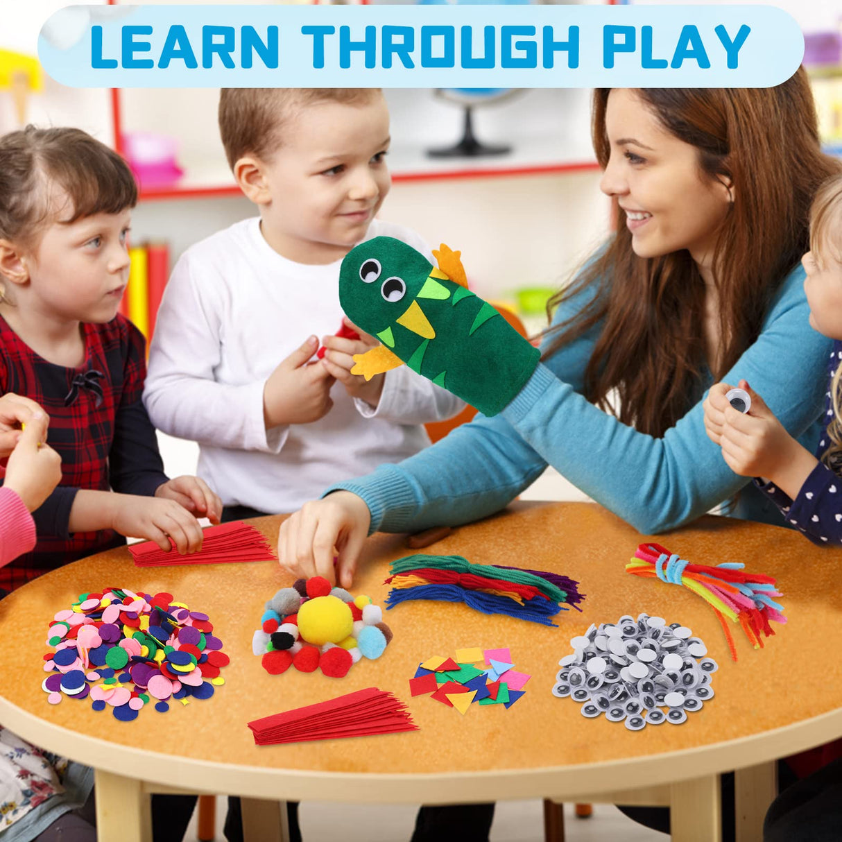 18 Pieces DIY Hand Puppets Making Kit Felt Sock Creative Art Craft Making Your Own Puppets Colorful Pompoms Wiggle Googly Eyes Storytelling Role Play Party Supplies Yaveron