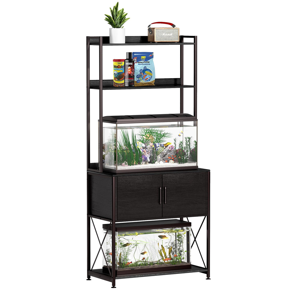 Herture 20-29 Gallon Fish Tank Stand, Aquarium Stand with 2 Shelves and Cabinet Accessories Storage, for 20 Gallon Long Aquarium, Metal Frame 32.28" L*16.53" W PG03YGB Herture