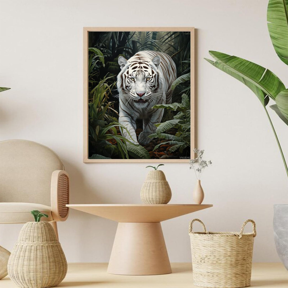 VNUIEHG Paint by Numbers for Adults, White Animal Tiger in The Jungle, Paint by Numbers Kits on Canvas, Acrylic Oil Painting Number Kits for Gift Decor, 40x50cm VNUIEHG