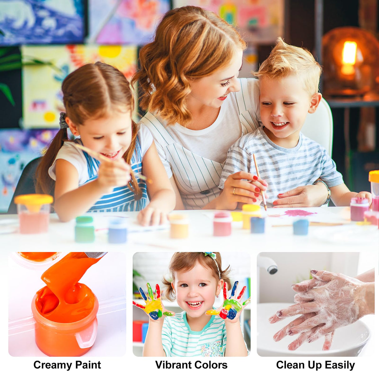 CHANGTIKEJI 23 PACK Washable Acrylic Paint for Kids Arts and Crafts, 23 Gouache Watercolor Paint Sets of 12 Colors for Party Classroom Painting Supplies, 23 Flat and 23 Pointed Brushes CHANGTIKEJI