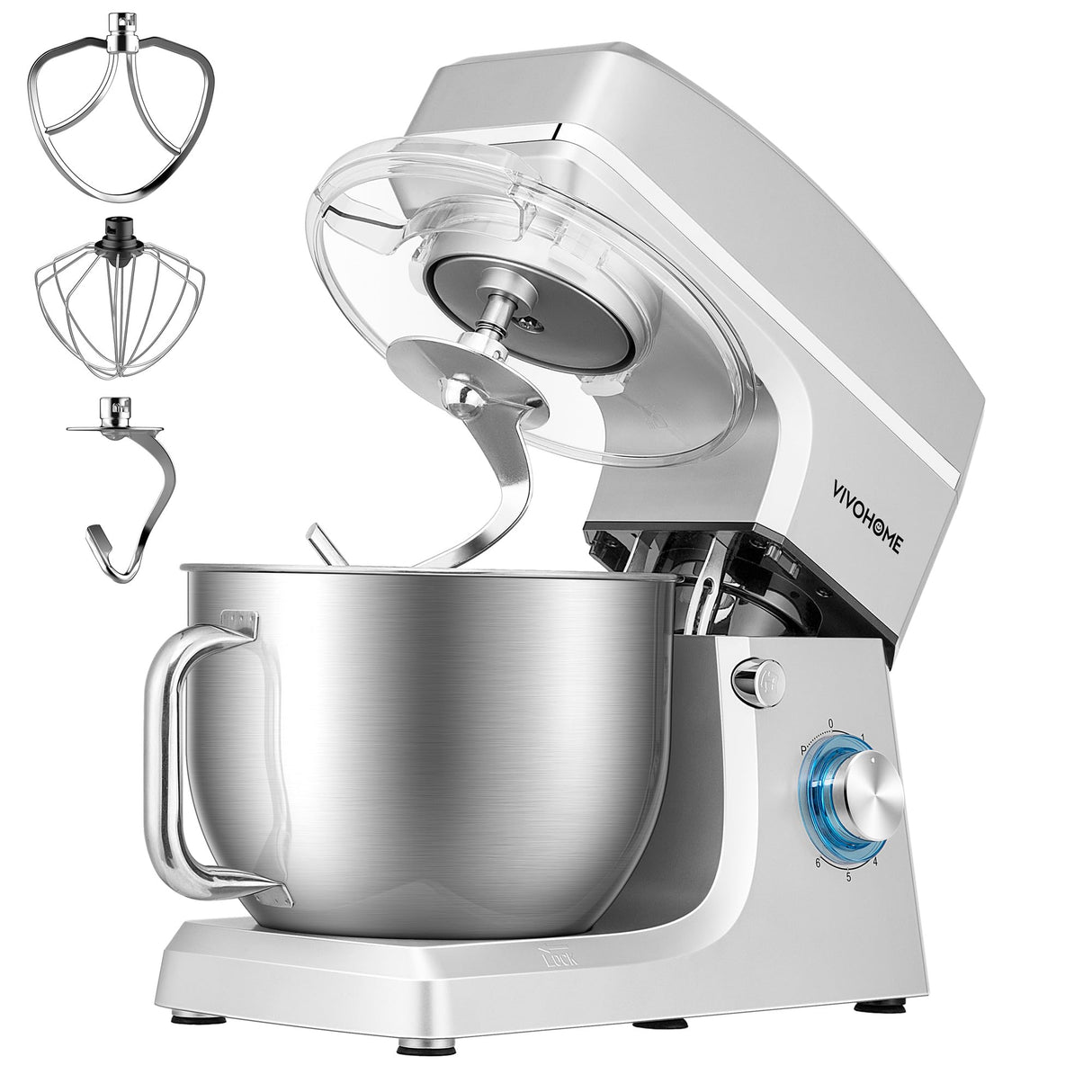 VIVOHOME 7.5 Quart Stand Mixer, 660W 6-Speed Tilt-Head Kitchen Electric Food Mixer with Beater, Dough Hook, Wire Whip, and Egg Separator, Silver VIVOHOME