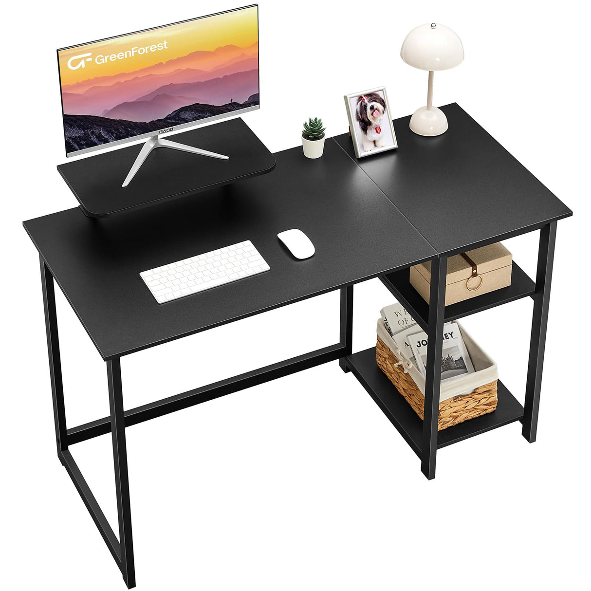 GreenForest Computer Desk with Monitor Stand,39 inch Small Desk with Reversible Storage Shelves,Gaming Desk for Small Spaces Home Office Writing Desk Study Table,Black GreenForest